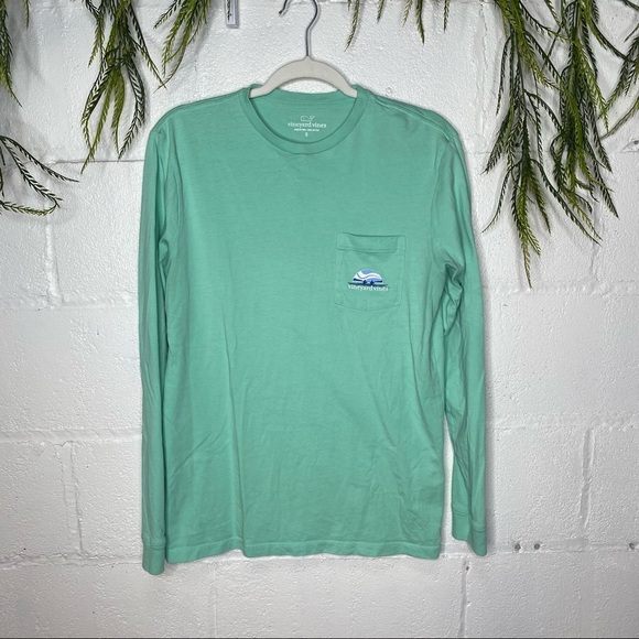 Vineyard Vines Mint Green Long Sleeve Logo Graphic Pocket Tee Size Small - Picture 1 of 8
